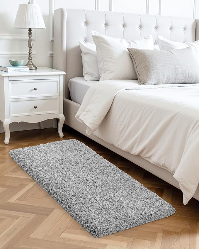 ILANGO Grey Bathroom Rugs 60" × 24" Non Slip & Super Absorbent Extra Thick Soft, Washable Bath Carpet Runner for Floor, Microfiber Plush Shaggy Bath Mats with Rubber for Bedroom Bathtub Shower Room