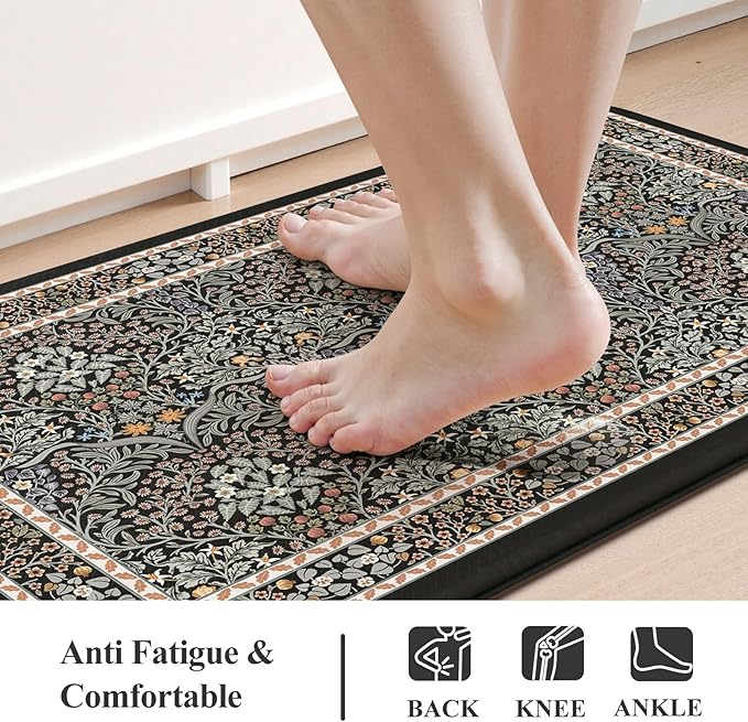 Collive Kitchen Mats Cushioned Anti Fatigue, Waterproof Kitchen Floor Mat Non Slip Desk Rugs Comfort Standing Rug for Sink, Office, Laundry, Home Decor, Black/Mulit
