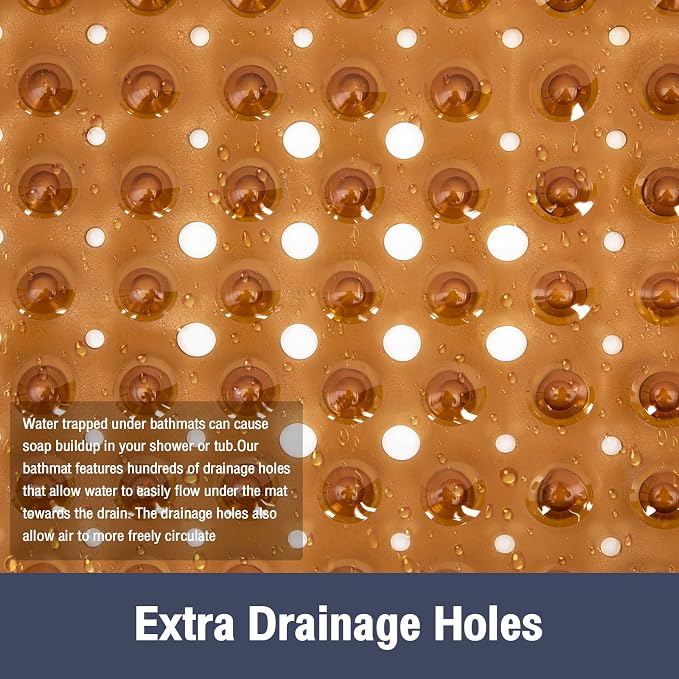 Extra Long Bathtub Mat Non Slip, Clear Brown Soft Bath Mat for Tub 40 x 16 Inch Full Size, Bath Tub Shower Mats for Bathroom Floor, Big Suction Cups and Drain Holes, Easy Washable, BPA Free