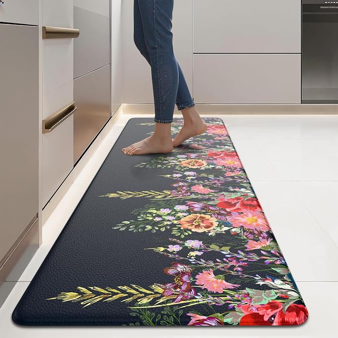 MAYHMYO Anti Fatigue Kitchen Mat Non Slip Waterproof Cushioned Floral Kitchen Rug for Standing Desk Sink Laundry
