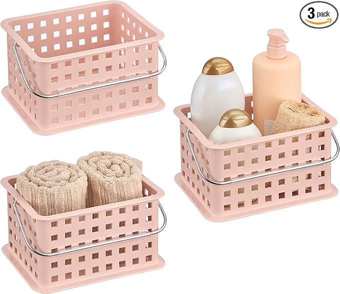 iDesign Small Shower Caddy with Handle, Portable Shower Organizer for Dorm or Bathroom, 3-Pack, Pink