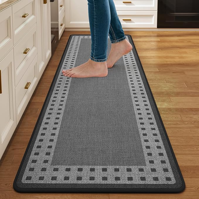 Kitchen Mats for Floor, 17''x59'' Washable Absorbent Kitchen Mat Non Slip, Braided Kitchen Runner Rug, Kitchen Sink Rug, Grey