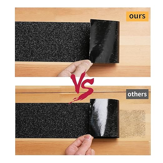 Grip Tape - Heavy Duty Anti Slip Tape 80 Grit Non Slip for Stairs Outdoor/Indoor, Waterproof High Traction Stairs Non Skid Treads, Durable Triple Layer Adhesive - Black (1 Inch x 20 Feet)