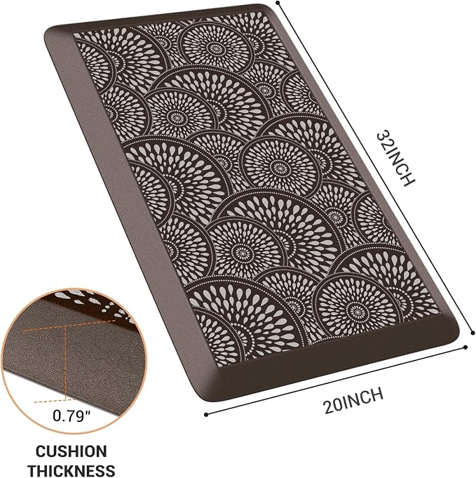 Mattitude 4/5 Inch Kitchen Mat, 20x32in Heavy Duty Ergonomic Comfort Foam Standing Desk Mat, Waterproof Non-Slip Standing Mats and Rugs for Kitchen, Office, Chocolate