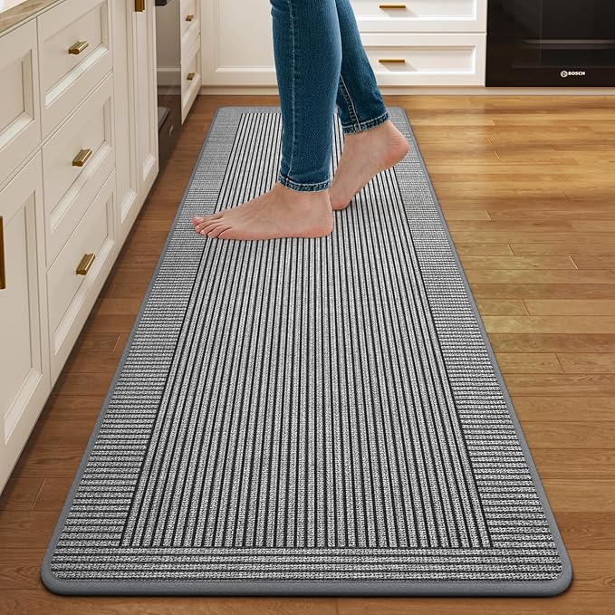 Kitchen Mats for Floor, 17''x59'' Washable Non Slip Absorbent Kitchen Mat, Braided Kitchen Runner Rug, Kitchen Sink Rug, Grey