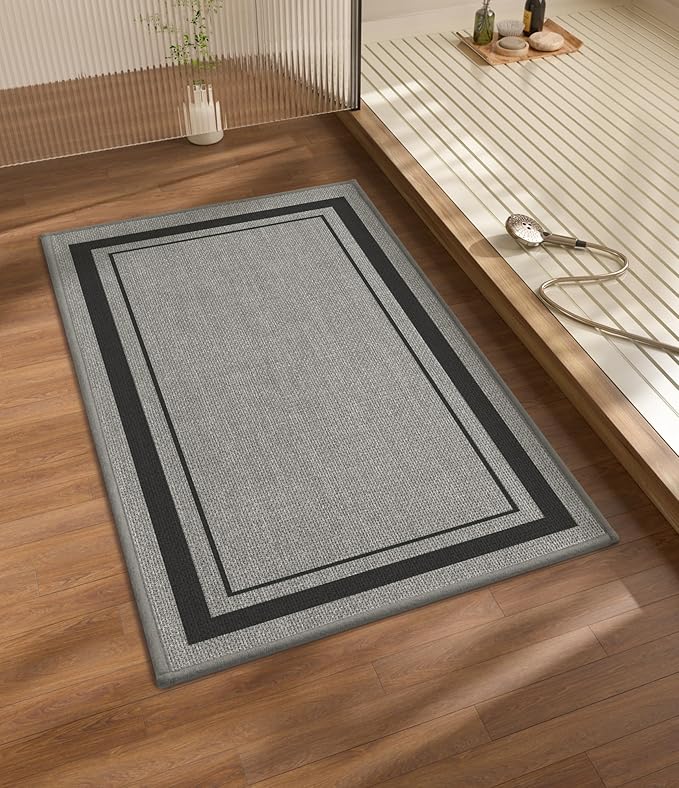 chakme Bathroom Rugs Mat 32x17, Ultra Thin Non Slip Bath Mat Quick Dry Absorbent Bath Mat for Bathroom Floor, (Dark Grey, 32"x17")