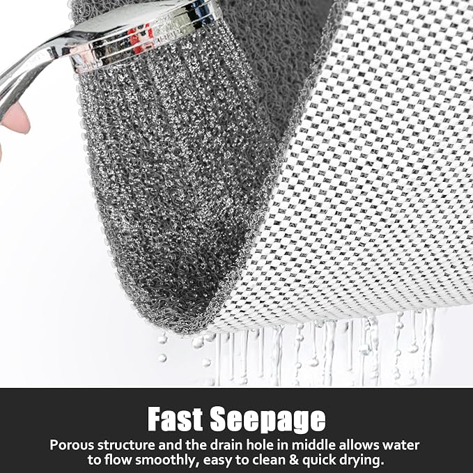 Large Shower Mat Non Slip, 36x36 Inch Shower Floor Mat with Drain Hole in Middle, Super Soft and Comfortable PVC Loofah Massage Bath Mat for Shower, Anti Slip Shower Stall Mat, Quick Drying