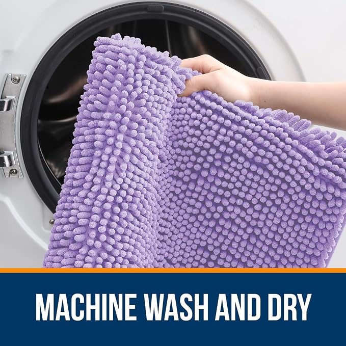 OLANLY Bathroom Runner Rugs 47x20, Soft Absorbent Chenille Bath Rugs, Rubber Backing Quick Dry, Machine Washable Long Bath Mats for Bathroom Floor, Tub and Shower, Home Decor Accessories, Lavender