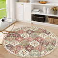 Lahome Moroccan Trellis Washable Round Rugs, Non-Slip Soft Round Rug 4ft Ultra-Thin, Small Vintage Circle Carpet for Entryway Kitchen Bedroom Nursery Bathroom Elise, Orange/Terracotta