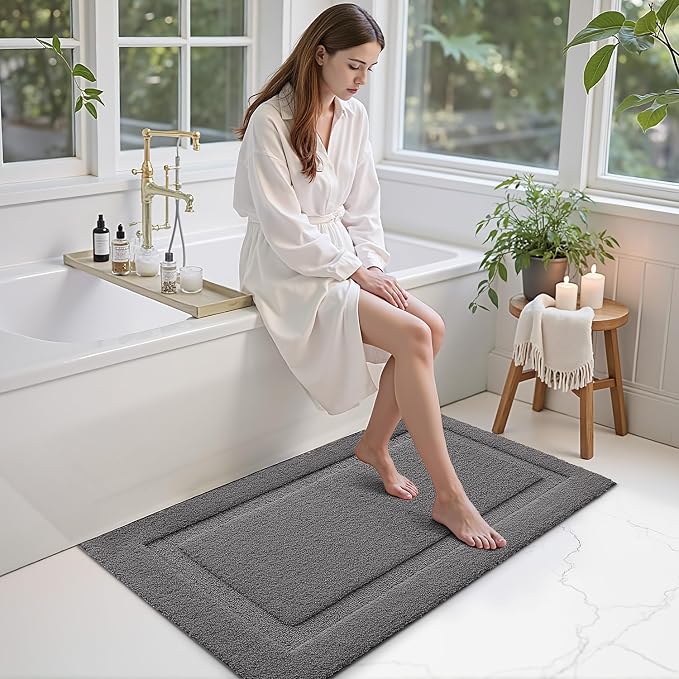 LUMI Large Ultra Soft Bathroom Rugs Non Slip with Rubber Backing, Absorbent Washable Bath Mat Quick Dry, Upgraded Premium Microfiber Plush Carpet for Bathtub and Shower Floor, Dark Grey, 24x43
