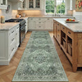 RELEANY Area Rugs Runner 3'x7' Washable Non-Slip, Floral Vintage Distress Medallion Carpet for Kitchen Hallway Bedroom Beside Laundry Room Bathroom, Dark Green Gray