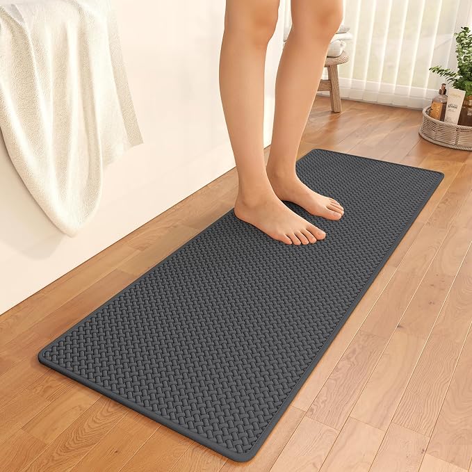 YDKGL Bathroom Runner Non Slip, Extra Soft Absorbent Quick Dry Bath Mats, Foam Weave Texture Thin Bath Rugs Washable with Rubber Backing, 20" x 59“