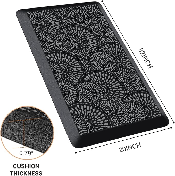 Mattitude 4/5 Inch Kitchen Mat, 20x32in Heavy Duty Ergonomic Comfort Foam Standing Desk Mat, Waterproof Non-Slip Standing Mats and Rugs for Kitchen, Office, Black