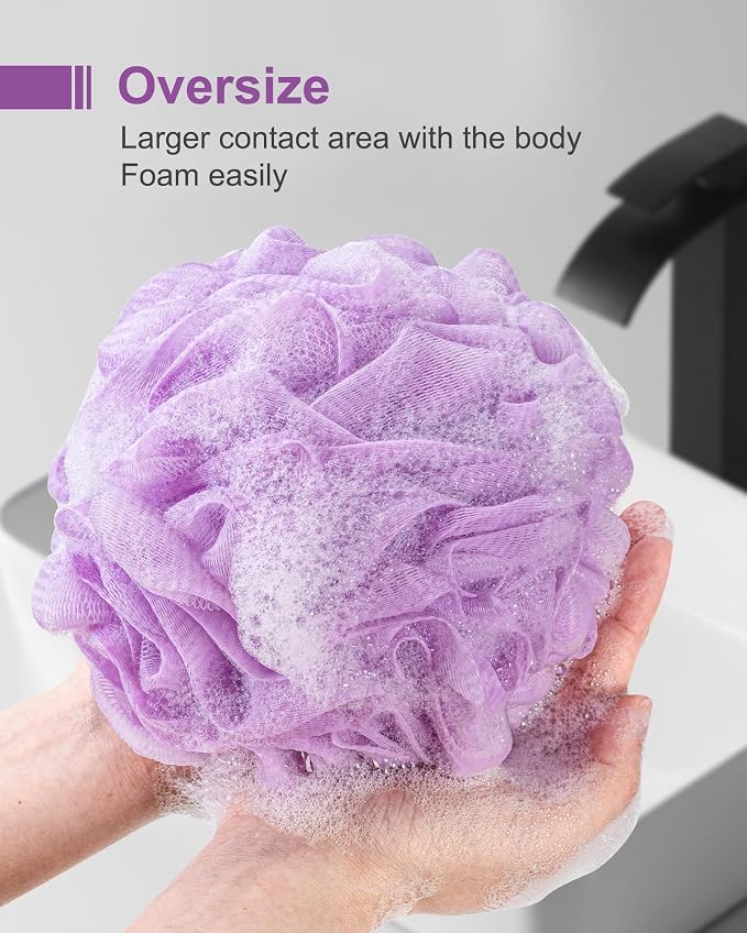MTDLYICE Loofah Sponge, XXL Large Loofah 100g 4 Pack, Bath Sponge Soft Mesh Shower Loofah for Men, Body Scrub, Shower Pouf Bath Accessories, for Body Wash, Soap (Lavender)