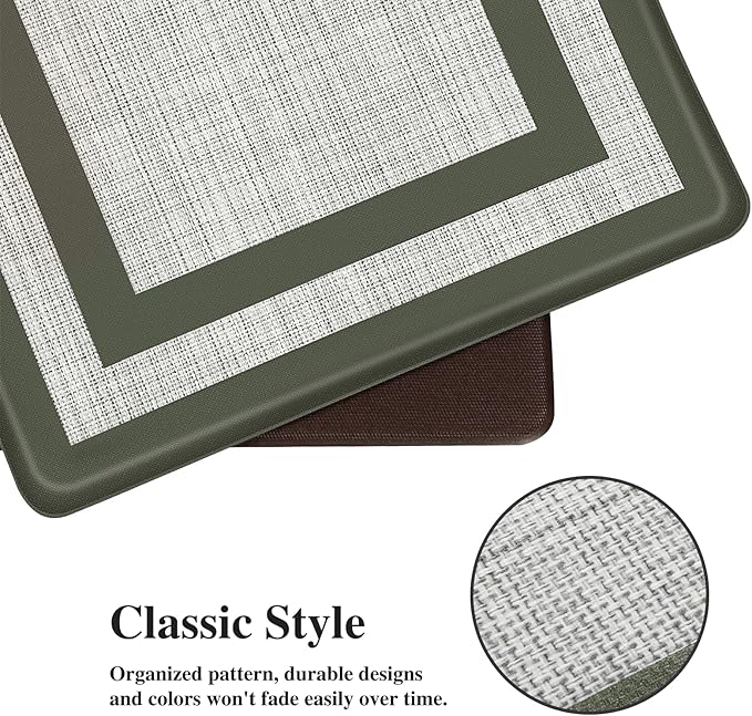 Mattitude Kitchen Mats Set of 2 Cushioned Rugs 0.47 inch Thick Anti-Fatigue Mats for Kitchen Floor,Waterproof Non-Slip Mats and Rugs Set for Office,Floor,Laundry 17.3"×29"+17.3"×59",Green