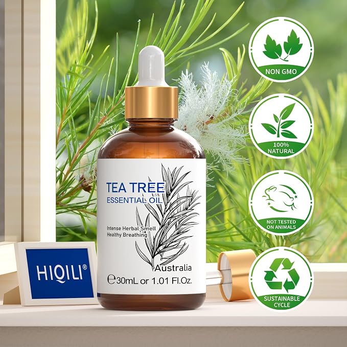 HIQILI Tea Tree Oil for Skin, Hair, Toenail, Add to Shampoo, Body Wash, Soap, Foot Soak - 1.01 Fl Oz