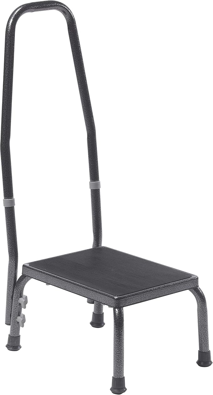 Drive Medical 13031-1SV Bariatric Step Stool with Handrail, Silver Vein
