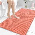 OLANLY Bathroom Rug Mat 44x24, Thick Soft and Absorbent Chenille Bath Mat, Non-Slip Rubber Backing, Machine Washable Quick Dry Bath Rugs for Tub Shower Floor, Home Decor Accessories, Coral