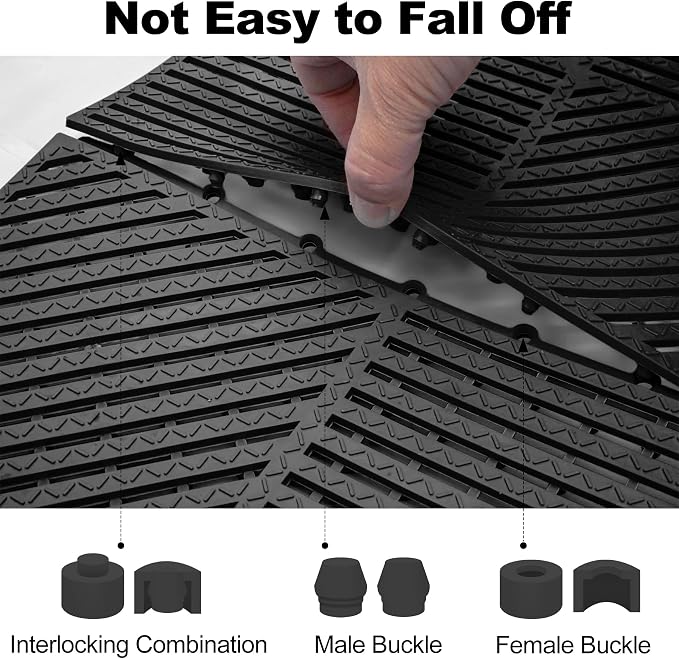 ToLanbbt Modular Interlocking Cushion 12P 11.8" x 11.8" Interlocking Rubber Floor Drain Holes Non-Slip Splicing Drainage Mats for Deck, Shower, Kitchen, Drain Pool, Sauna Bath (Black, Diagonal)