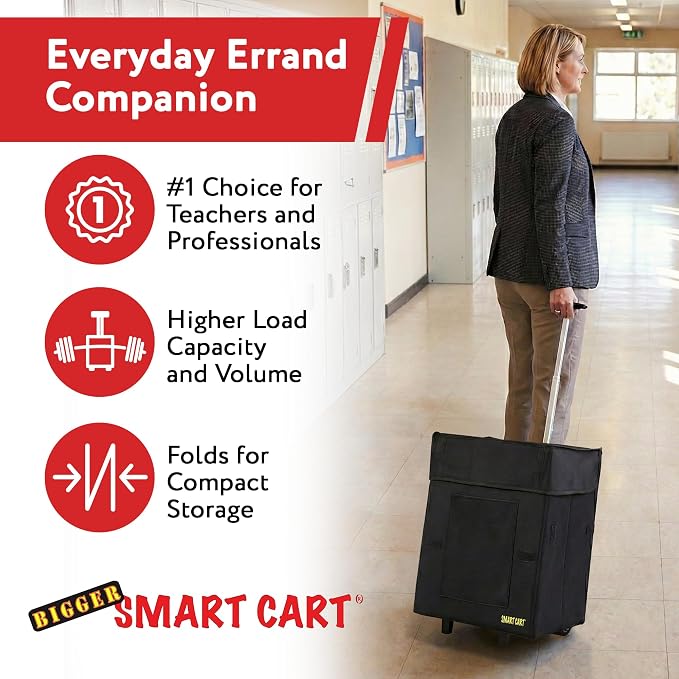 dbest products Bigger Smart Cart, Black Collapsible Rolling Utility Cart Basket Grocery Shopping Teacher Hobby Craft Art