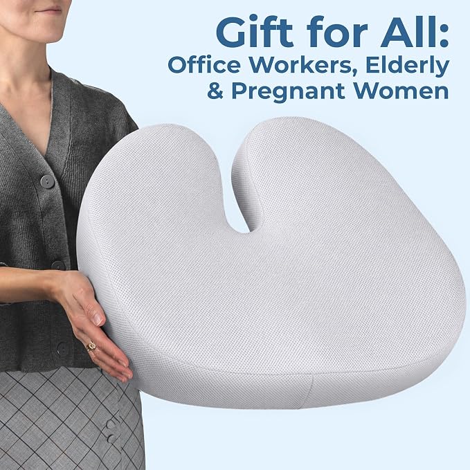 5 STARS UNITED Seat Cushion - Memory Foam Chair Cushion for Tailbone Pain Relief - Ergonomic Support for Coccyx, Sciatica & Butt - Office, Desk & Gaming Chair, Car Seat, Wheelchair, Light Gray Mesh
