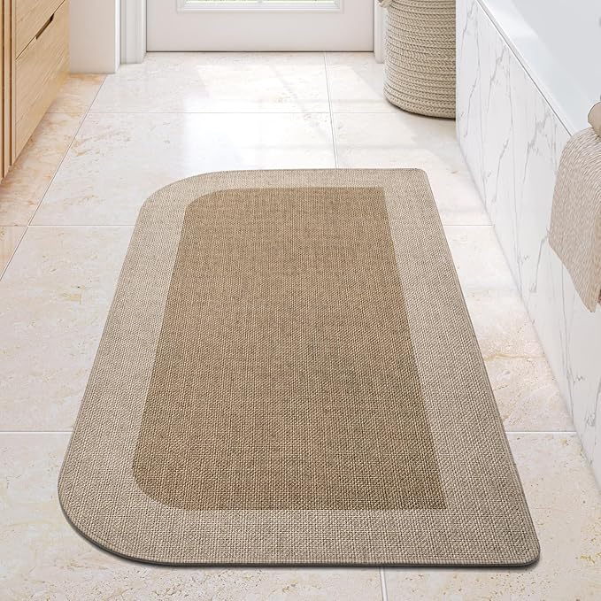 YDKGL Bathroom Runner Rug, Thin Bath Mat Non Slip Washable Large Bathroom Rugs, Rubber Backing Quick Dry for Floor, Tub and Shower, Brown Beige 24x48
