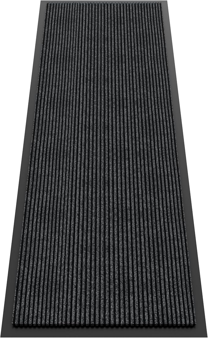 Front Door Mat, 10' x 3' Commercial Floor Mat, Heavy Duty Welcome Mat, Rubber Backing Non Slip Doormat for Entryway, Grey