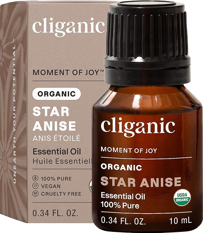Cliganic Organic Star Anise Essential Oil, 100% Pure Natural for Aromatherapy | Non-GMO Verified
