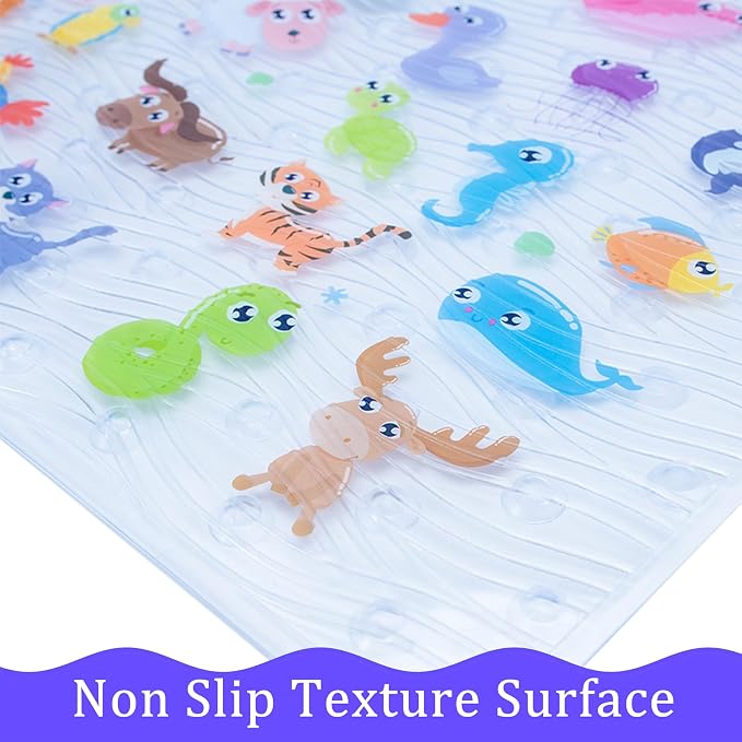 BEEHOMEE Bath Mats for Tub Kids,Baby Toddler - Large Cartoon Non-Slip Bathroom Bathtub Anti-Slip Shower Mats for Floor 35x15,Machine Washable XL Size Bathroom Mats (Zoo)