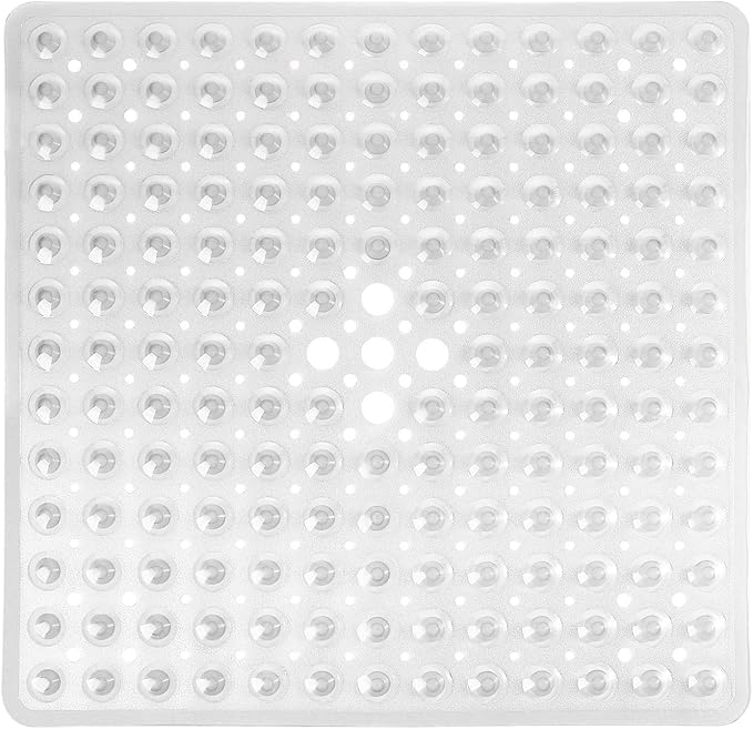 Yimobra Shower Mat 21X21 Inch Square, Non Slip Bathtub Mat with Large Suction Cups&Drain Holes, Soft Fast Dry Shower Stall Mats for Inside Shower, Machine Washable BPA-Free, Bath Essentials, Clear