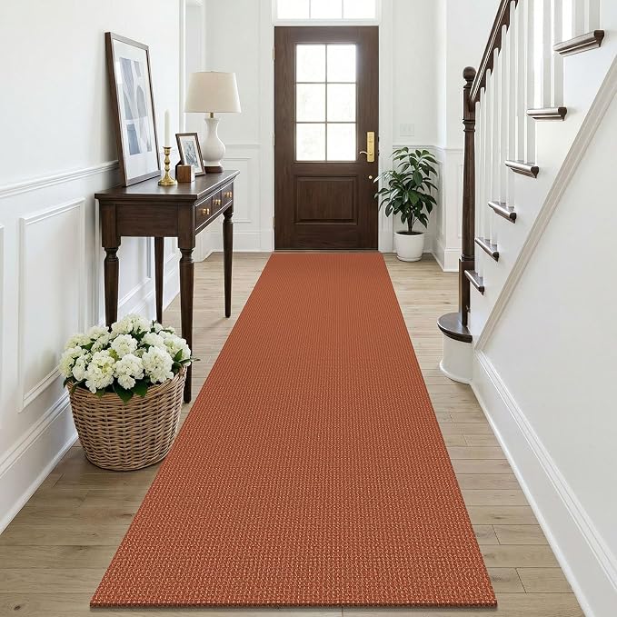 KOZYFLY Orange Runners Rugs for Hallway 3x10, Wide Washable Runner Rug, Woven Non Slip Kitchen Runner, Braided Entryway Rug, Floor Carpet for Entry, Aisle, Hall, Burnt Orange/Tan