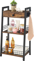 Gewudraw 3-Tier Ladder Shelf with Drawer, Bathroom Table Stand for Small Space, Bathroom Standing Shelves with Storage for Living Room Bedroom Kitchen, Organizer Shelf, Rustic Brown