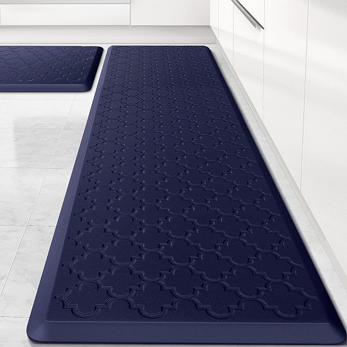 Kitchen Mat [2 PCS] Cushioned Anti-Fatigue Floor Mat Water Resistant Non-Skid Kitchen Mats and Rugs Ergonomic Comfort Foam Kitchen Rugs Standing Mat for Floor Office Sink(Blue,17.3"x28"+17.3"x60")
