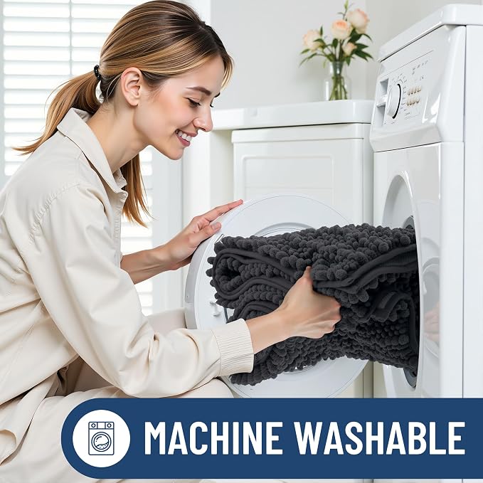 Smiry Bathroom Rugs Mat 35x24, Extra Soft Absorbent Chenille Bath Rugs, Non Slip Rubber Backing Machine Washable Quick Dry Bath Mats for Bathroom Floor, Tub, Shower, Home Decor Accessories, Dark Grey