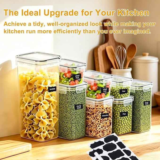 32 Pack Airtight Food Storage Containers with Lids, BPA Free Clear Plastic Pantry Storage Containers, Kitchen Pantry Organizers for Cereal, Flour, Sugar, Dry Food