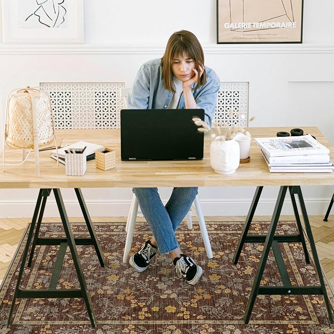 chakme Office Chair Mat for Hardwood Floor, 72"x48" Easy Glide Computer Desk Mat Protector for Rolling Chair Under Desk Rug Nonslip Backing, Machine Wash, (Floral)