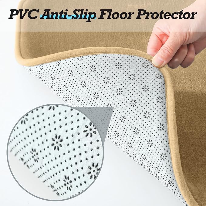 HUXMEYSON Bathroom Rugs Sets 2 Piece, Non-Slip & Quick Dry Bath Mat Set, Ultra Soft Velvet Bath Rugs for Bathroom, Toilet and Shower Floor, Khaki