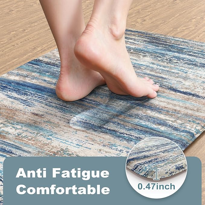 KIMODE Christmas Anti Fatigue Kitchen Mats for Floor 2 Piece, Blue Grey Farmhouse Kitchen Rugs 17"x47"+17"x29", Non Slip Waterproof Kitchen Floor Mats, Standing Mats for Laundry Office Sink Desk