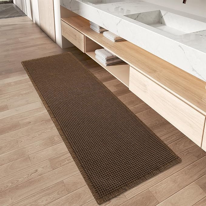 Upgraded Waffle Runner Rug Super Absorbent Non Slip Bath Mats for Bathroom Machine Washable Bathroom Runner Rug with Tassels, Ideal for Hallway Bedroom Laundry Room, 2' x 6' (24" x 72"), Terracotta