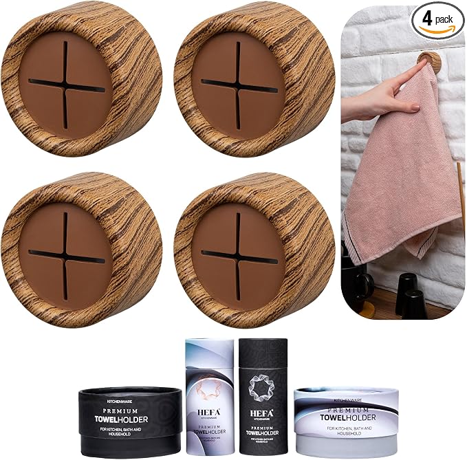 HEFA Towel Holder, Towel Hooks, Dish Towel Holder, Kitchen Organization, Bathroom Accesories, Kitchen Towel Hook, Kitchen Towel Holder, Hand Towel Holder, Kitchen Gadgets 4 Pack, Pine Brown