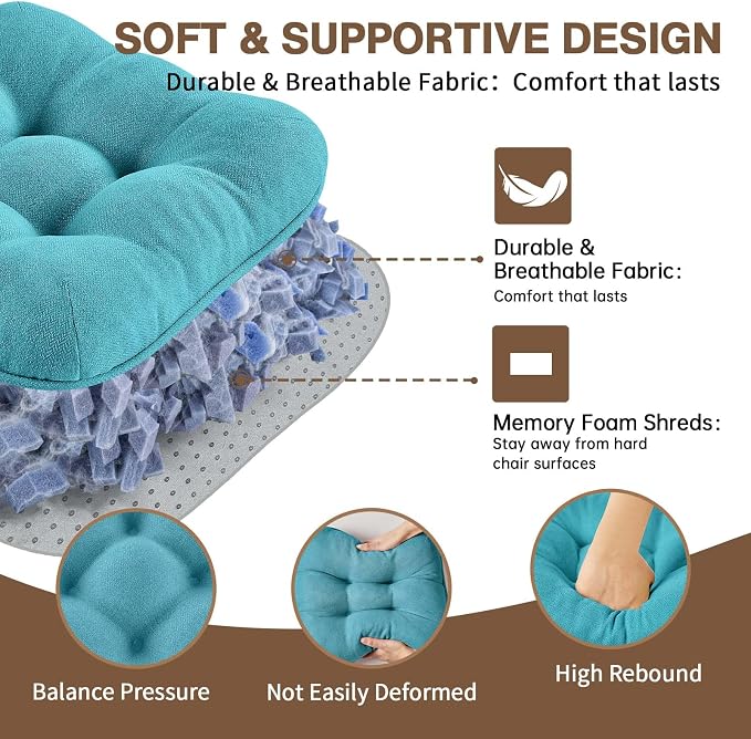 BETU Chair Cushions for Dining Chairs Set of 6,3.5" Thick Kitchen Table Chair Pads with Ties,Non Slip Backing and Covers, Seat Cushion for Dining Room,Bar,Patio Chairs,15.5"X15.5"X3.5",Teal