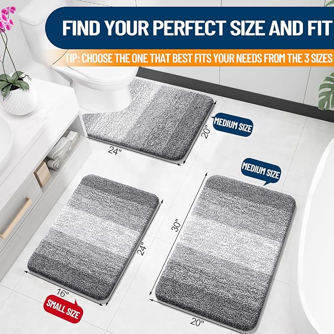 OLANLY Bathroom Runner Rugs Mat 40x20, Extra Soft Absorbent Microfiber Bath Rugs, Rubber Backing, Quick Dry, Washable Long Bath Mats for Bathroom Floor, Tub and Shower, Home Decor Accessories, Grey