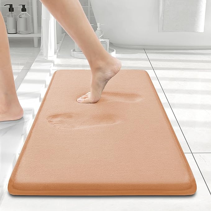 Smiry Memory Foam Bath Mat 24x16, Extra Soft and Absorbent Bathroom Mats, Non Slip Washable Carpet for Floor, Shower and Tub, Peach