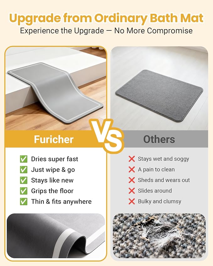Soft Diatomaceous Earth Bath Mat, Super Absorbent Bath Mat, Quick Dry Large Bathroom Mats, Gray Bathroom Rugs Non Slip Washable, Stone Bath Mats Substitute, Bath Room Runner Decor, 15.74" x 47.2"