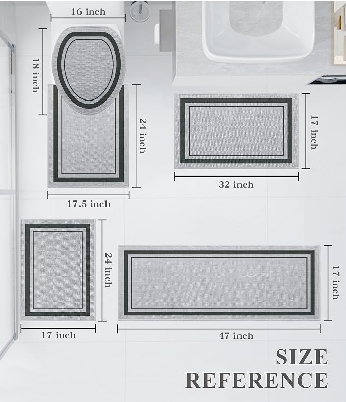 chakme Bathroom Rug Sets 5 Piece, Ultra Thin Bath Mat,Absorbent,Non Slip, Machine Washable, Light Grey