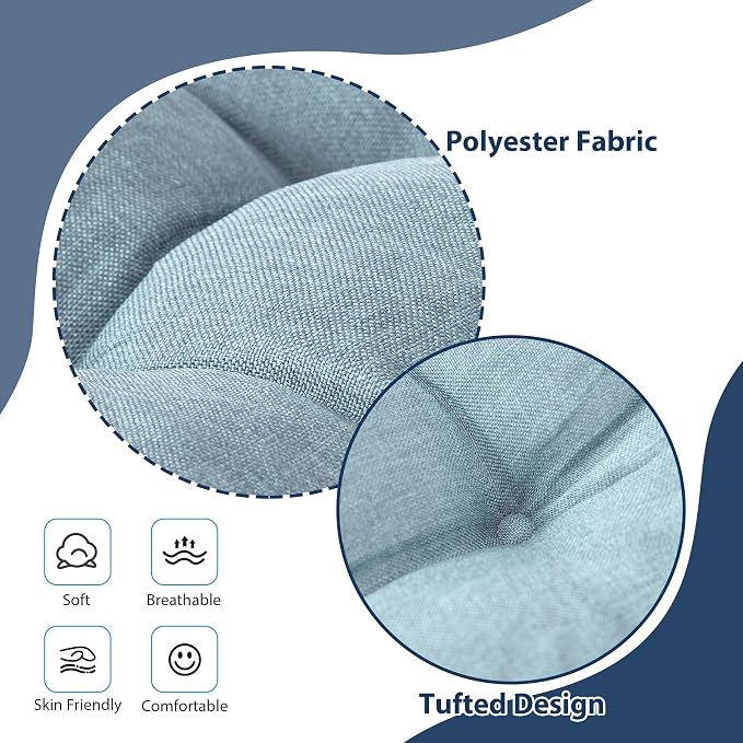 IASEAHK Chair Cushions for Dining Chairs, Seat Cushions for Kitchen Chairs, Indoor Seat Cushions with Ties, Tufted Foam Chair Pads, Non Slip Chair Cushions Set of 6, 15.5" x 15.5" x 4", Light Blue