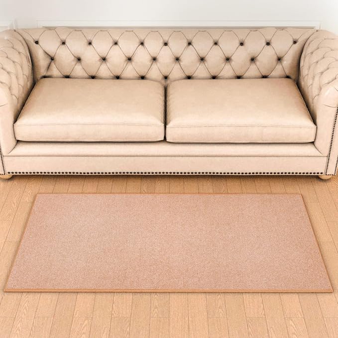 Area Rug with Non Slip Rubber Backing, Washable Soft Floor Carpet for Living Room, Kitchen, Entryway Indoor, Bedroom, Laundry, Low Pile Area Rugs, Solid Color with Pointillism Style (Camel, 3' * 5')