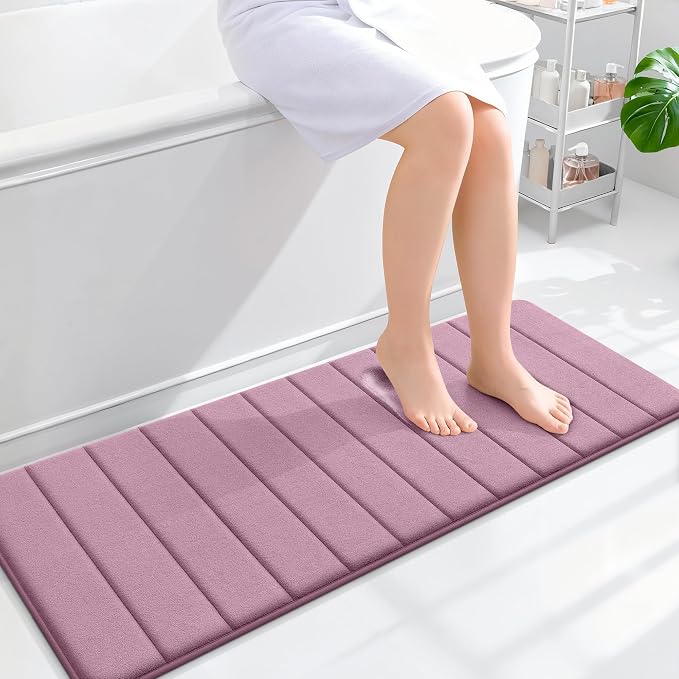 OLANLY Memory Foam Long Bathroom Rugs Runner 47x17, Super Soft Absorbent Bath Mat, Quick Dry, Machine Washable Shower Floor Rugs, Bathmat Carpet, Bathroom Home Decor Accessories, Deep Plum