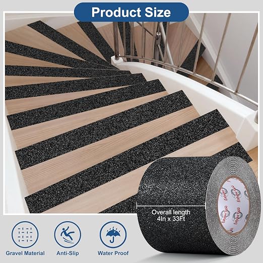 Anti Slip Tape 4 Inch x 33 Ft, Non Slip Waterproof Safety Grip Adhesive Traction Tape for Steps, Stair Treads and Ramps, Indoor & Outdoor Use