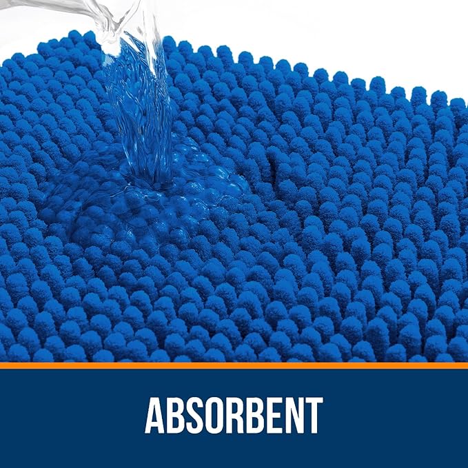 OLANLY Bathroom Rugs 35x24, Extra Soft Absorbent Chenille Bath Rugs, Rubber Backing Quick Dry, Machine Washable Bath Mats for Bathroom Floor, Tub and Shower, Home Decor Accessories, Deep Navy Blue